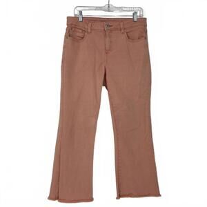 INC Denim Mid Rise Flare Jeans Salmon Pink Raw Hem Spring Summer Women's Size 8